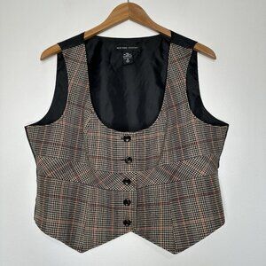 Vintage New York & Co Plaid Houndstooth Vest Size 18 Brown
